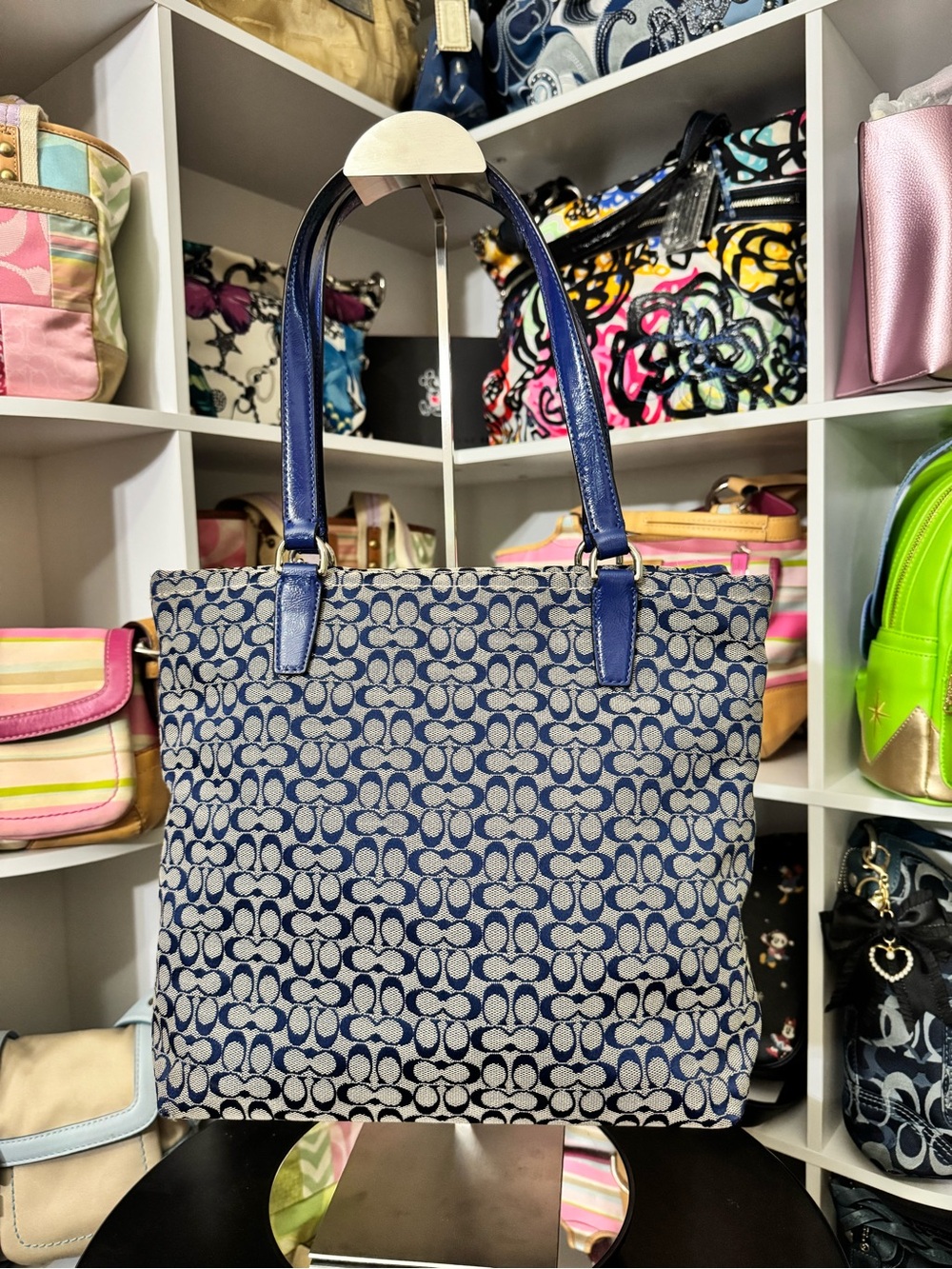 Coach Navy Signature Stripe Tote - Picture 6 of 11